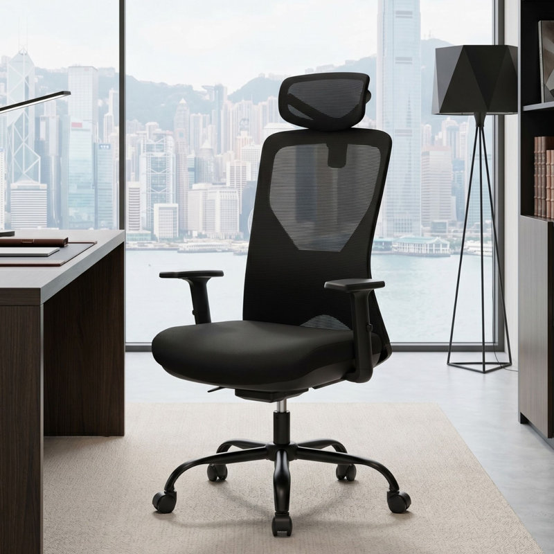 Ergonomic Mesh Office Chair With Self-adaptive Recline, High Back Executive Chair with Dynamic Lumbar Support & Adjustable Headrest