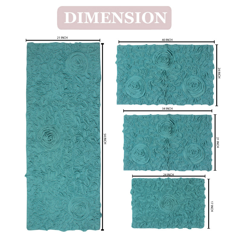 Orobosa Collection 100% Cotton Extra Soft And Absorbent Bath Rug (Set of 4), Turquoise