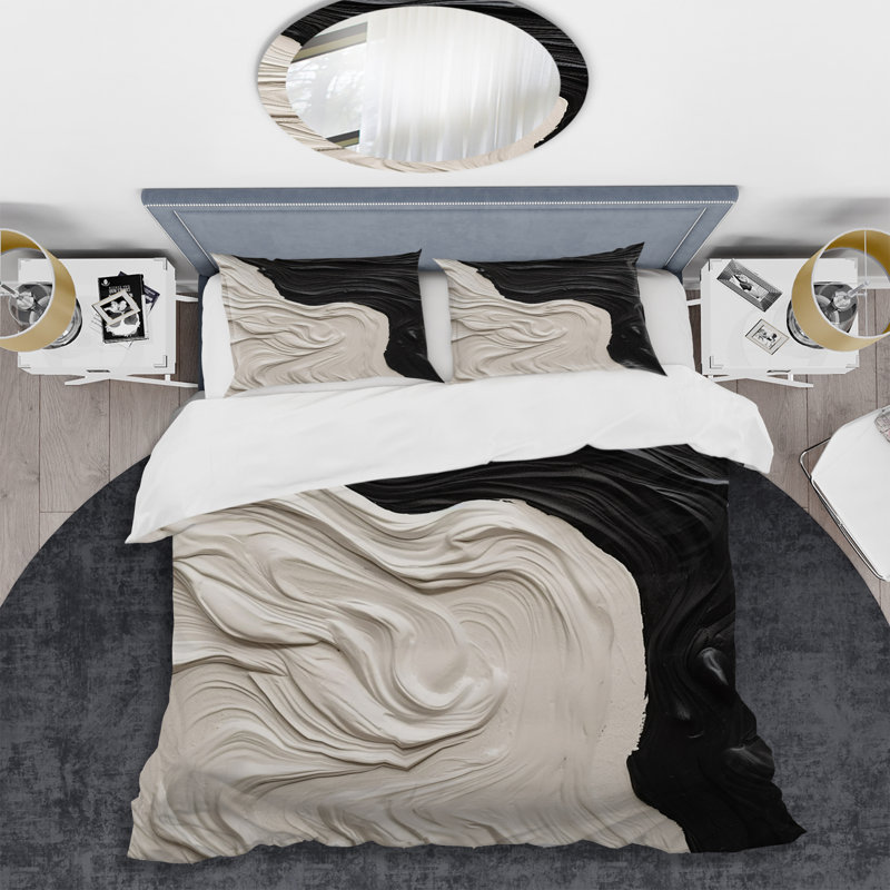 Ensemble de housse de couette en microfibre / polyester noir marbré Dreamscape II