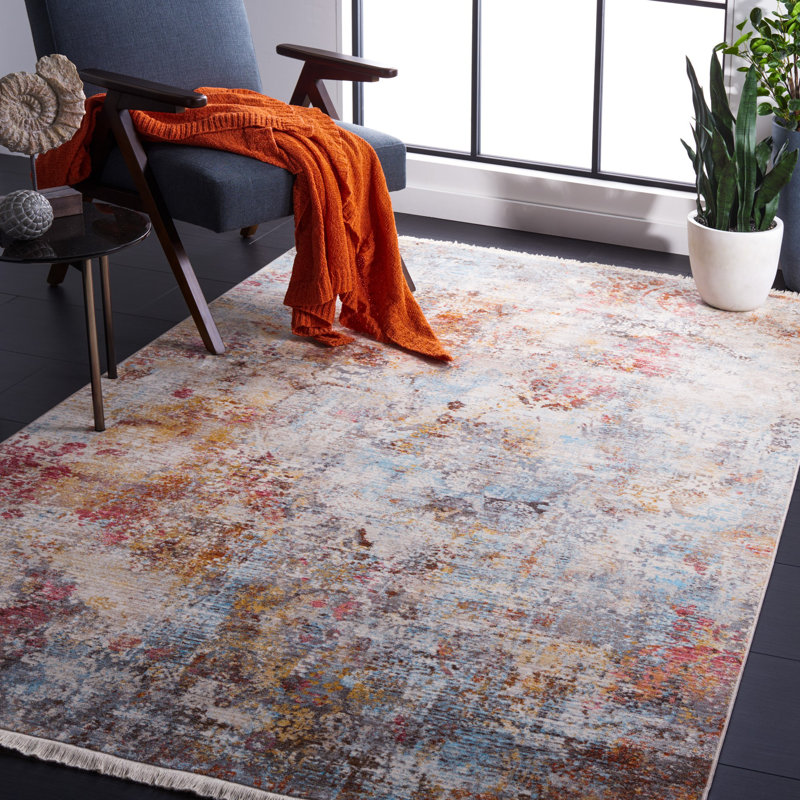 Tapis abstrait gris / orange, Rectangle 5 pi x 7 pi 6 po