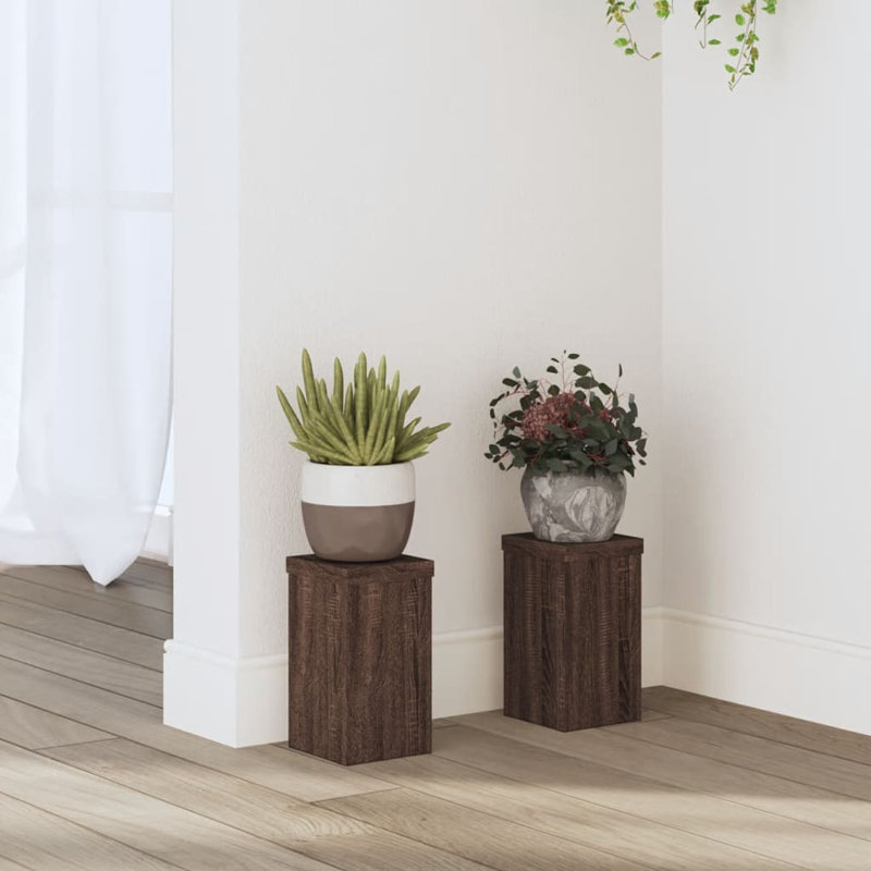 Plant Stand - Set of 2, Brown Oak/Look, 35cm H x 25cm W x 25cm D