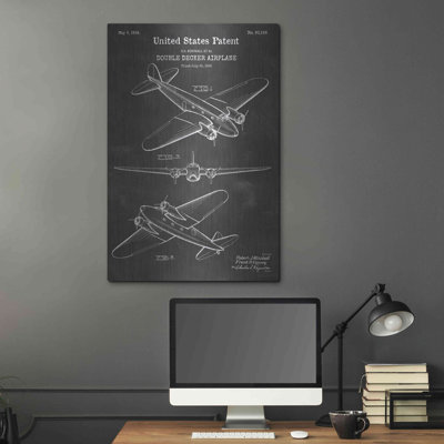 " Double Decker Airplane Blueprint Patent Chalkboard " by Luxe Metal Portfolio