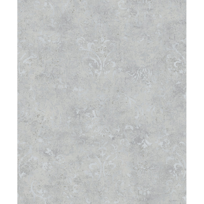 Kavalier Mottled Damask 10.05M X 53Cm Metallic Elements Wallpaper Roll, Grey