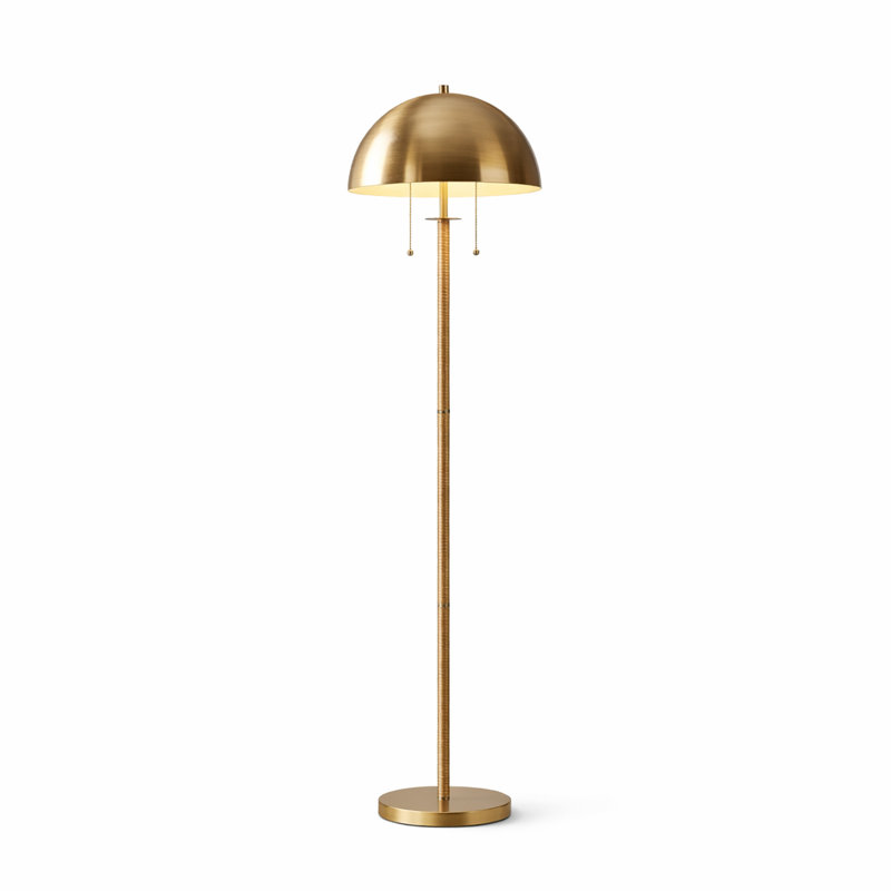 Lampe sur pied 2 lumières en laiton doré 58 po avec accents en rotin naturel Saluzzo