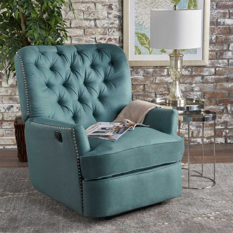 Offrez-vous un confort suprême: fauteuil inclinable électrique avec des accents de cuivre élégants et un revêtement bleu sarcelle doux