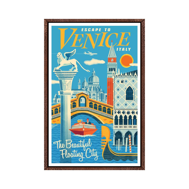 Venice Travel I by Jim Zahniser - Print on Canvas, Classic Brown Wood Framed, 66.04cm H x 45.72cm W x 3.81cm D