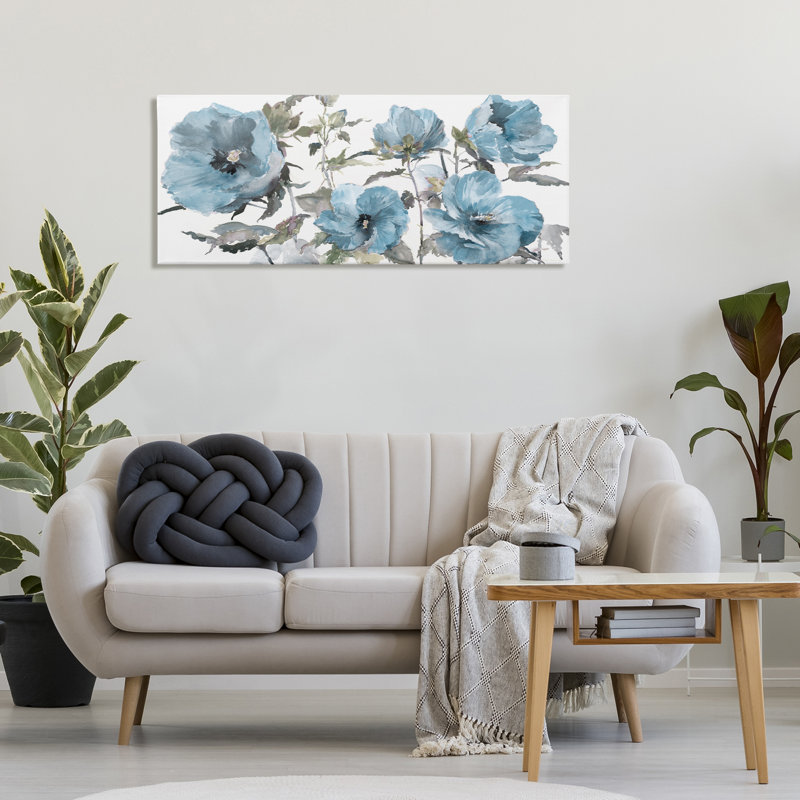 «Blue Poppies on Canvas» par Theresa Heidel, H 20 po x l 48 po
