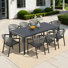 Ensemble repas pour 8 personnes en aluminium avec chaises empilables et trou pour parasol