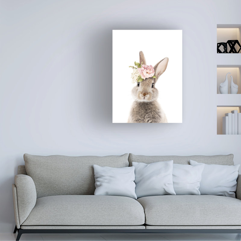 Lola Peacock Floral Bunny Canvas Art, H 19 po x l 14 po x P 2 po