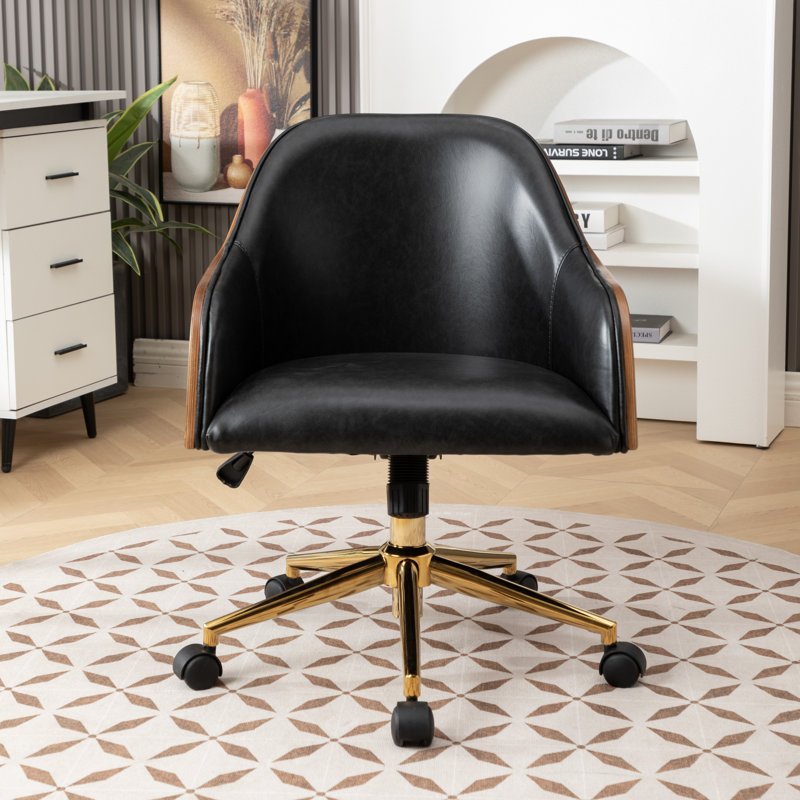 Chaise de bureau rembourrée en cuir véritable, Noir