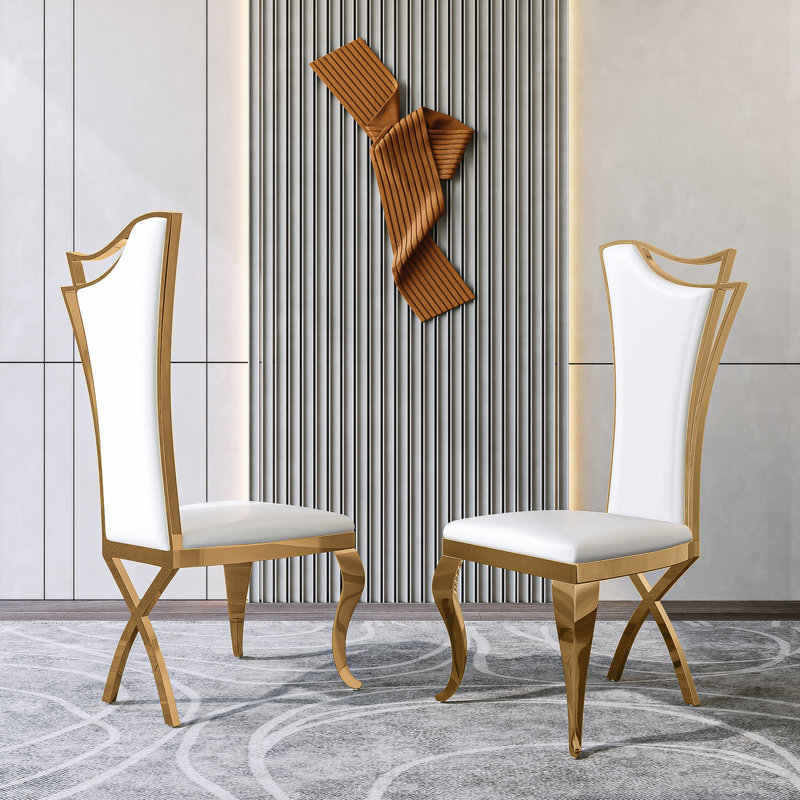 7 - Piece Dining Set, White/White/Gold