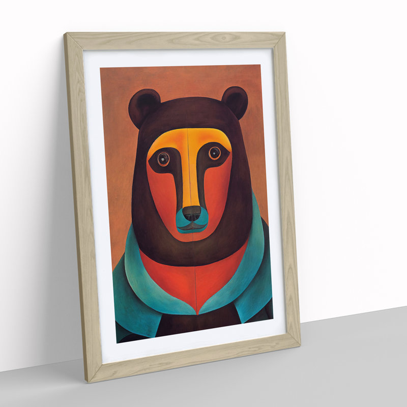 XV1022-4714X Traditional Bear No.4 Abstract - - Wall Art, 48cm H x 36cm W, Oak Framed Paper, White