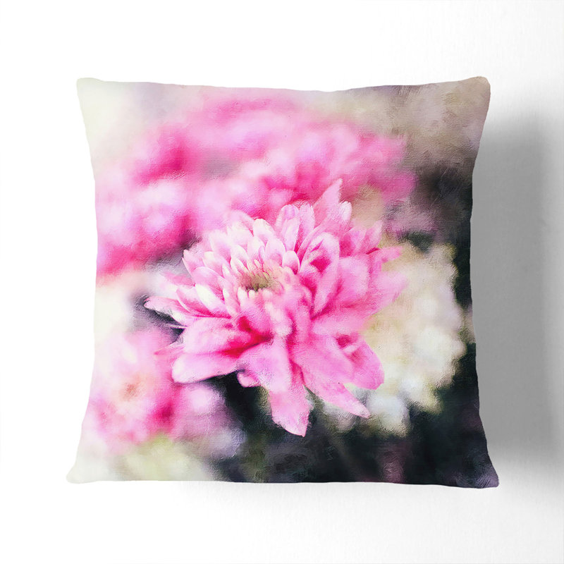Pink And White Flowers Painting Square Throw Cushion, Black, 55cm H x 55cm W x 20cm D