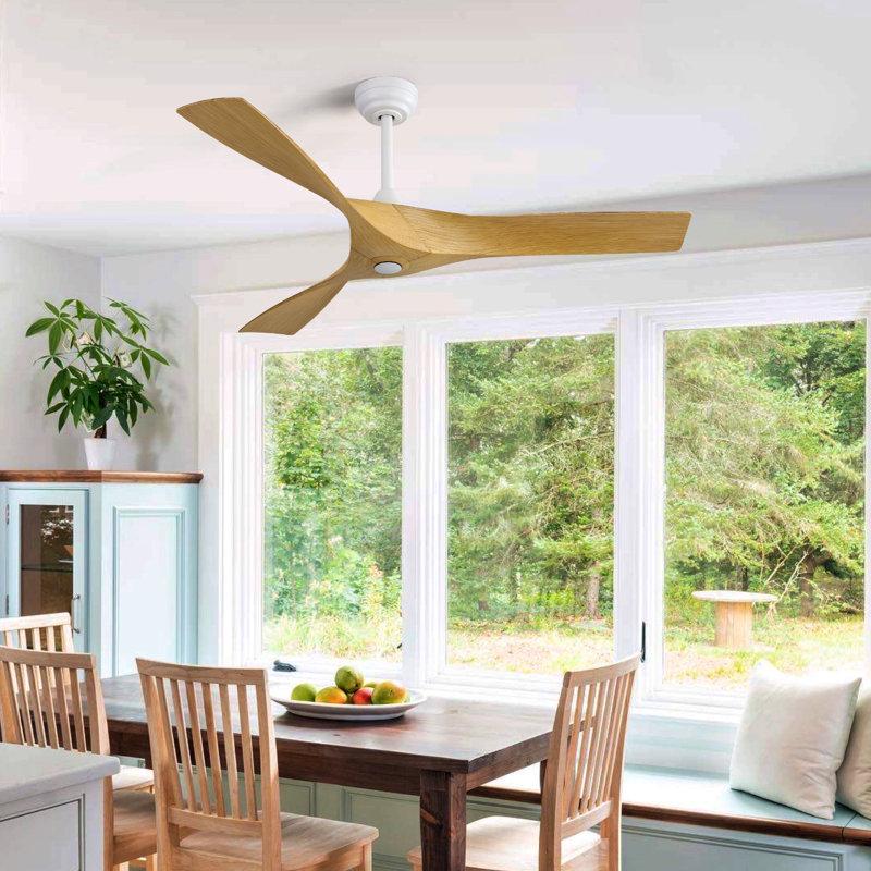 52 Inch Modern Ceiling Fan With 3 Abs Blades Remote Control Reversible Dc Motor Without Light For Living Room, Tan, White