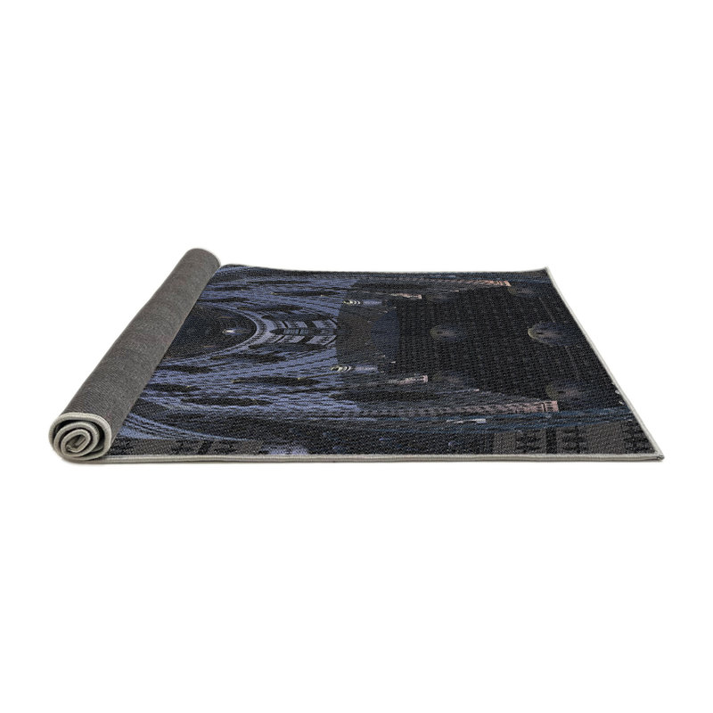 Tapis bleu/gris marine tissé à la machine, Rond 3 pi