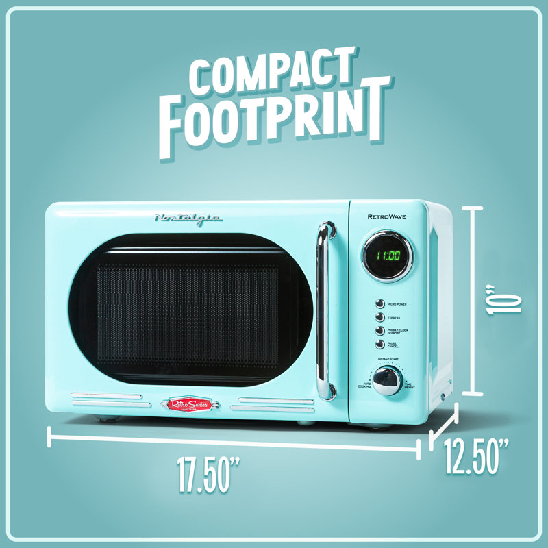 Nostalgia 0.7 Cubic Feet Countertop Microwave, Aqua Blue