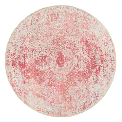 Tapis rond ivoire 8 pi 9 po x 8 pi 9 po ivoire avec touches de laine rose et de soie pure noué à la main 4F18E6336300406A8068A8A22CAA89CC