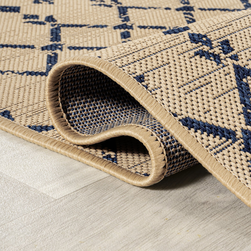 Tapis d'intérieur / extérieur Crompton, Carré 6 pi 7 po, Beige / marine