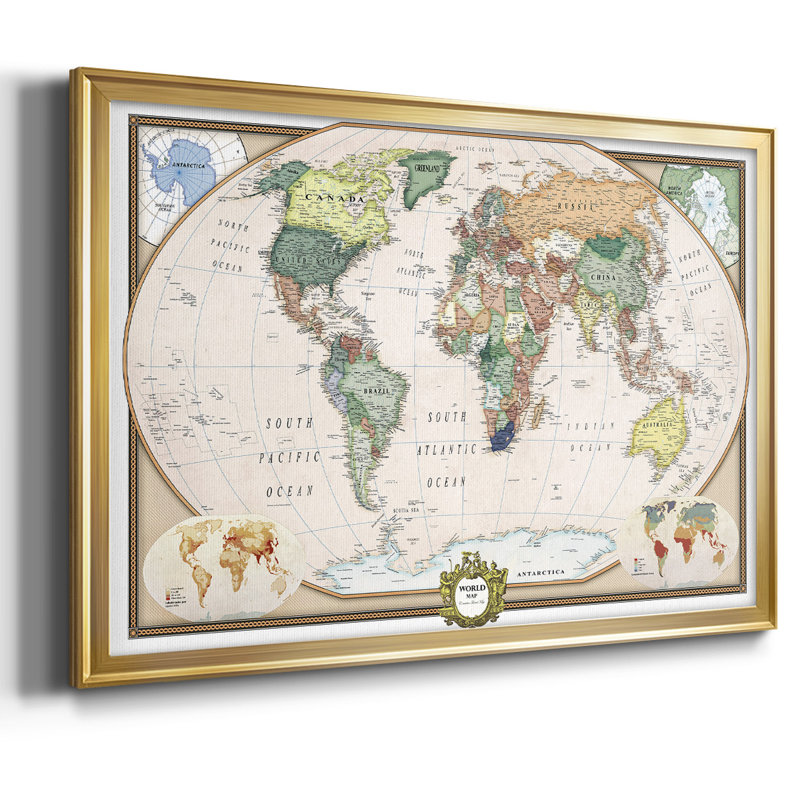 «Push Pin Map», reproduction d'art sur toile, H 20 po x l 30 po x P 1 po, Or