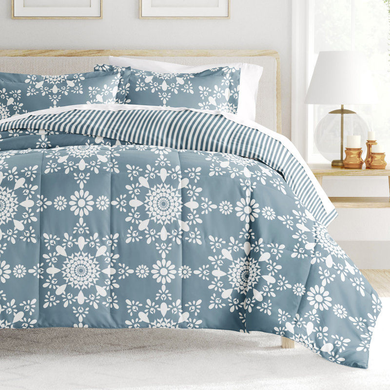 Light Blue Reversible Down Alternative Comforter Set, Full