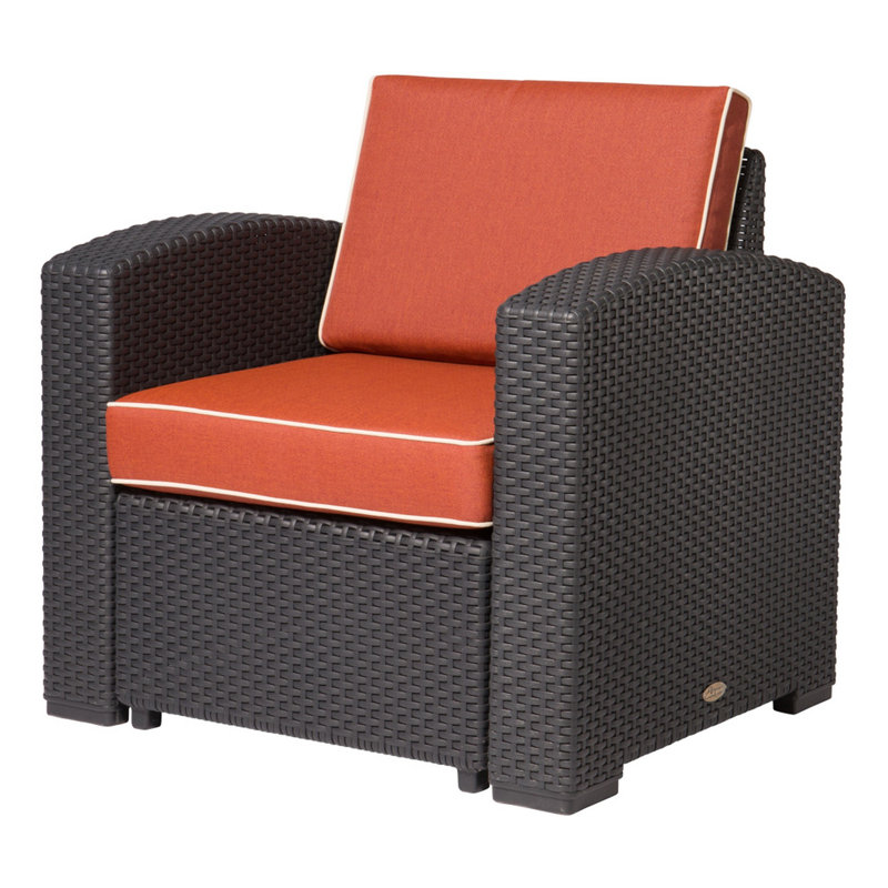 Fauteuil club 33 po en plastique noir avec coussin rouge