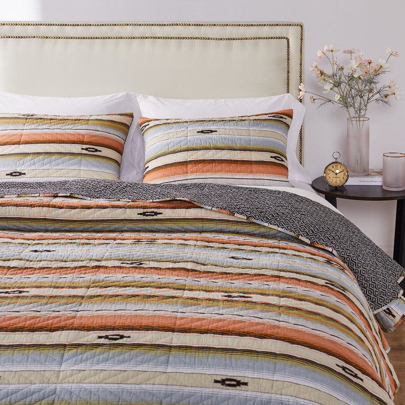 Twin Brown Microfiber Reversible Southwestern Quilt Set