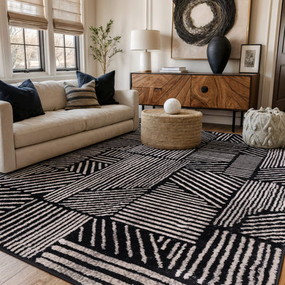Rambo Geometric Black/Ivory Area Rug