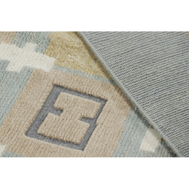 Rug & Kilim’S Scandinavian Style Rug In Blue With Beige-Brown Geometric Patterns, Rectangle 8' x 10'