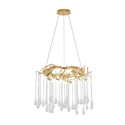 10-Light Gold Aluminum Chandelier With Clear Glass Drops