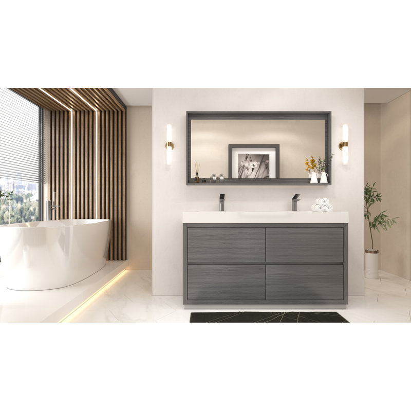 Ensemble de meuble-lavabo double 59 po Royka, Vulcain gris cendré