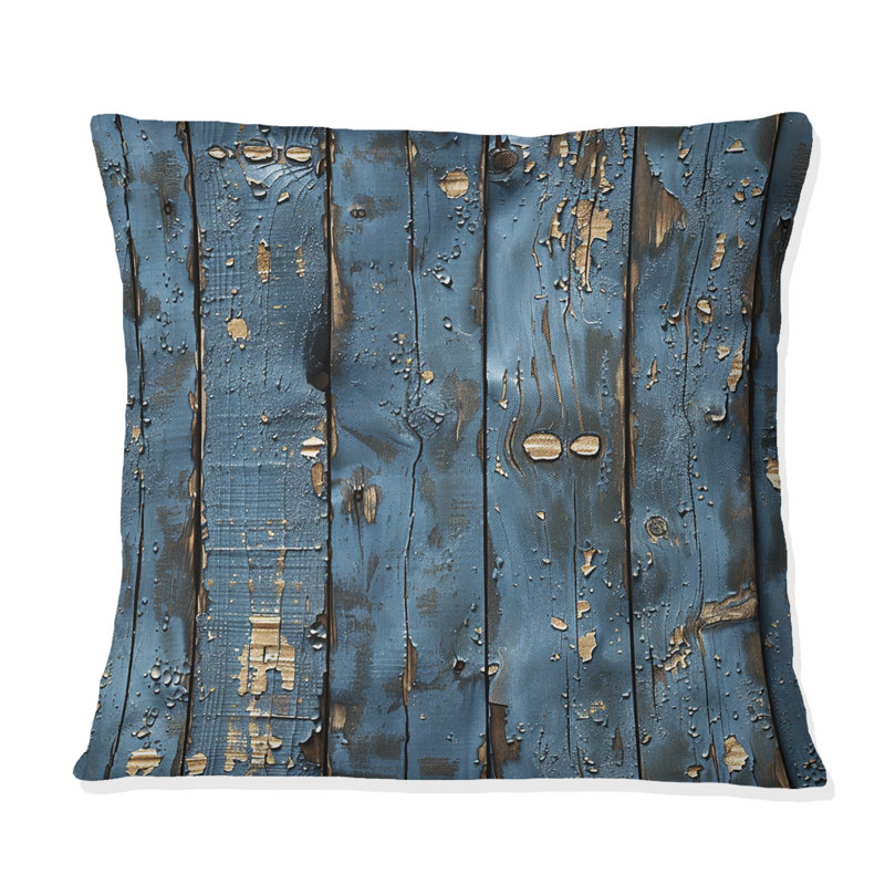 WeatheWood I - Farmhouse Throw Pillow, Blue/Gold, 16"H x16"H