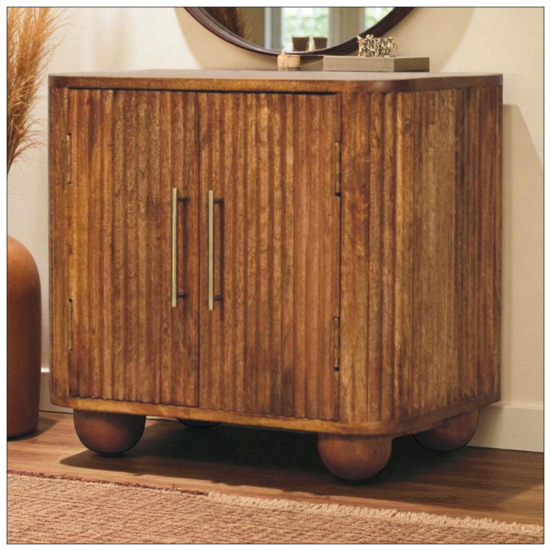 Solid Wood Solis Fluted Cabinet,Brown,2-Drawers