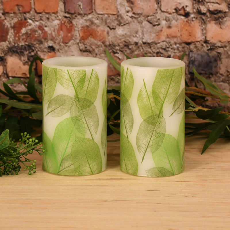 Battery Operated Lace Leaf LED Wax Candles - 2 Piece