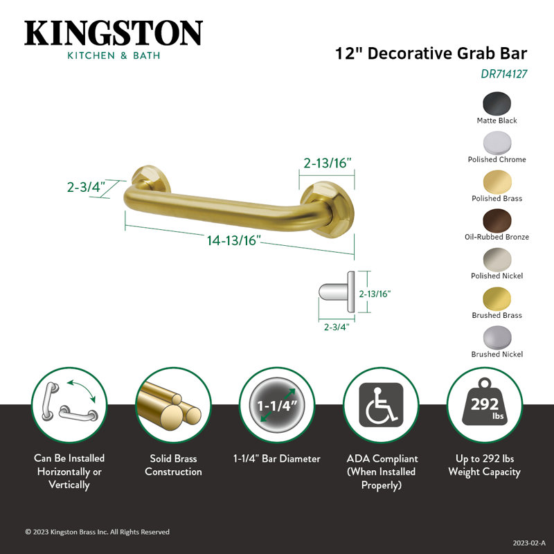 Barre d'appui Kingston Kingston Metropolitan O.D, H 2,81 po x l 18,81 po x P 2,75 po, Nickel poli