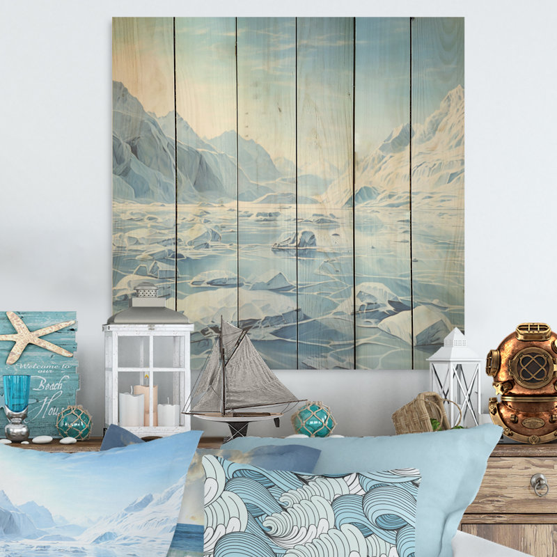 Glacier Winter Scenery In Greenland I - Art mural en bois de glacier sur bois de pin naturel, H 30 po x l 30 po