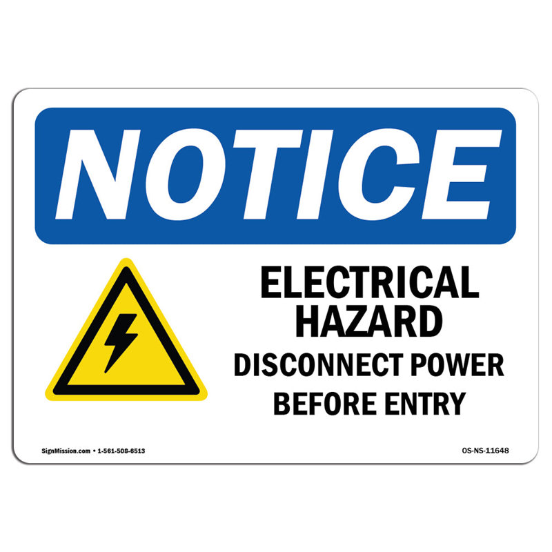 Electrical Hazard Disconnect Sign, 12" H x 18" W x 0.1" D