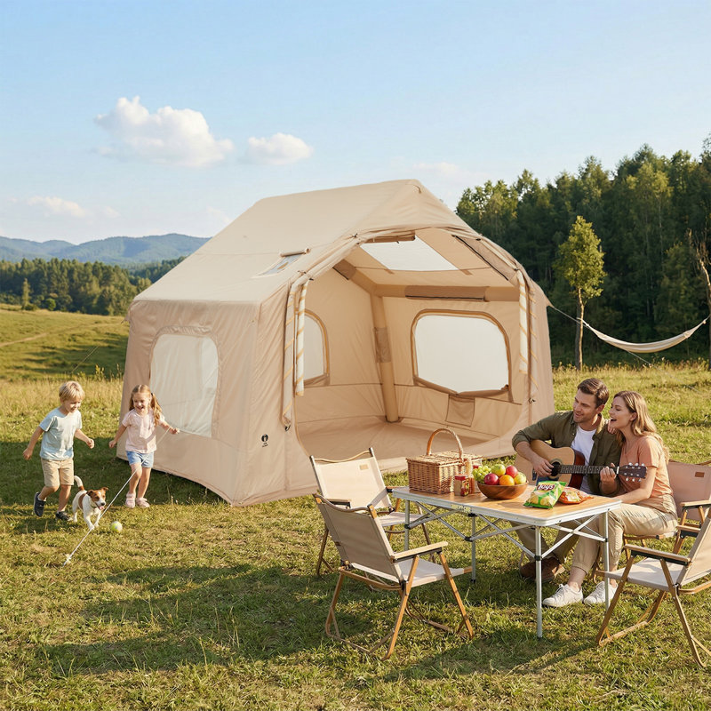 Grande tente de camping gonflable pour 4 à 6 adultes - 8 abris d'extérieur carrés avec pompe à main - Installation rapide, résistante aux intempéries - Taille: 8 carrés