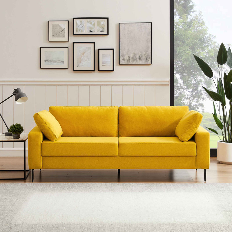 Etta 214.1Cm Velvet Square Arms Sofa, Yellow Polyester Blend