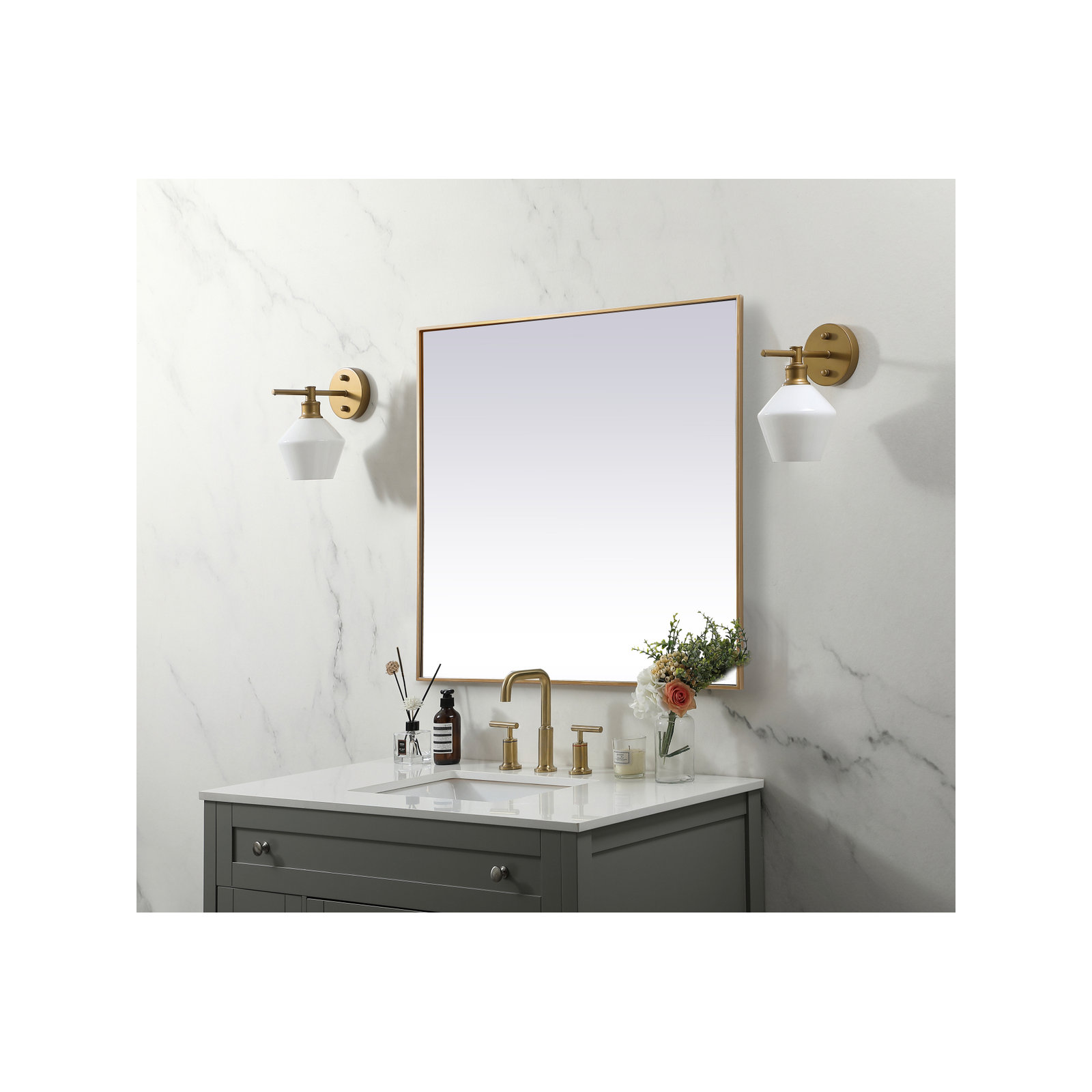 Valparaiso Metal Square Wall Mirror, 42"  x 42" , Brass