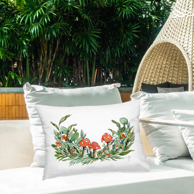 Mushrooms & Vine Printed Outdoor Throw Pillow Design by Alexandria Gilbert Kincaid