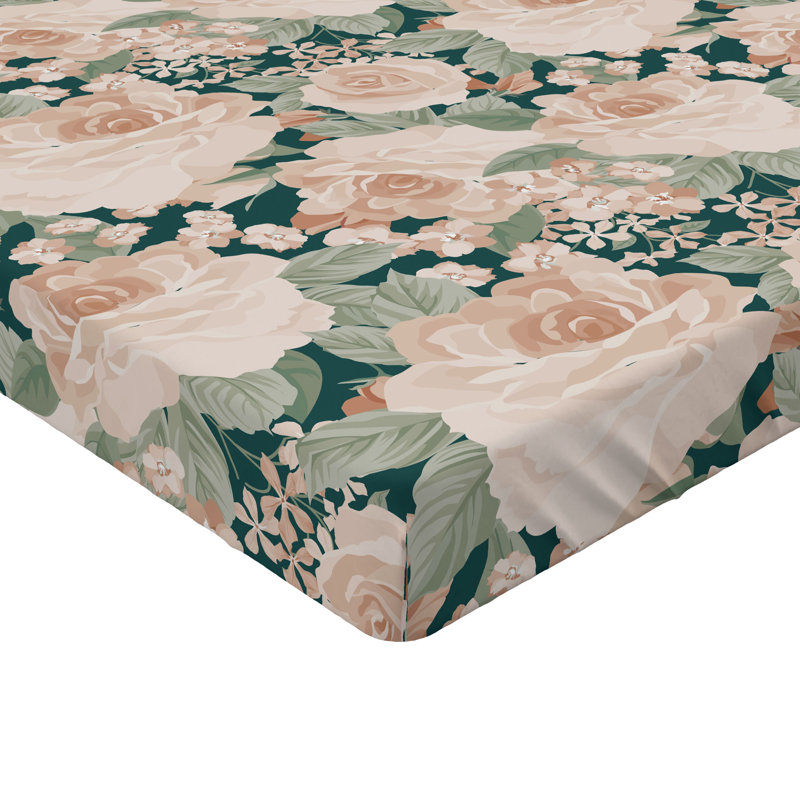 Drap-housse Ambesonne, Pêche pâle, vert réséda / floral, Drap-housse très grand californien