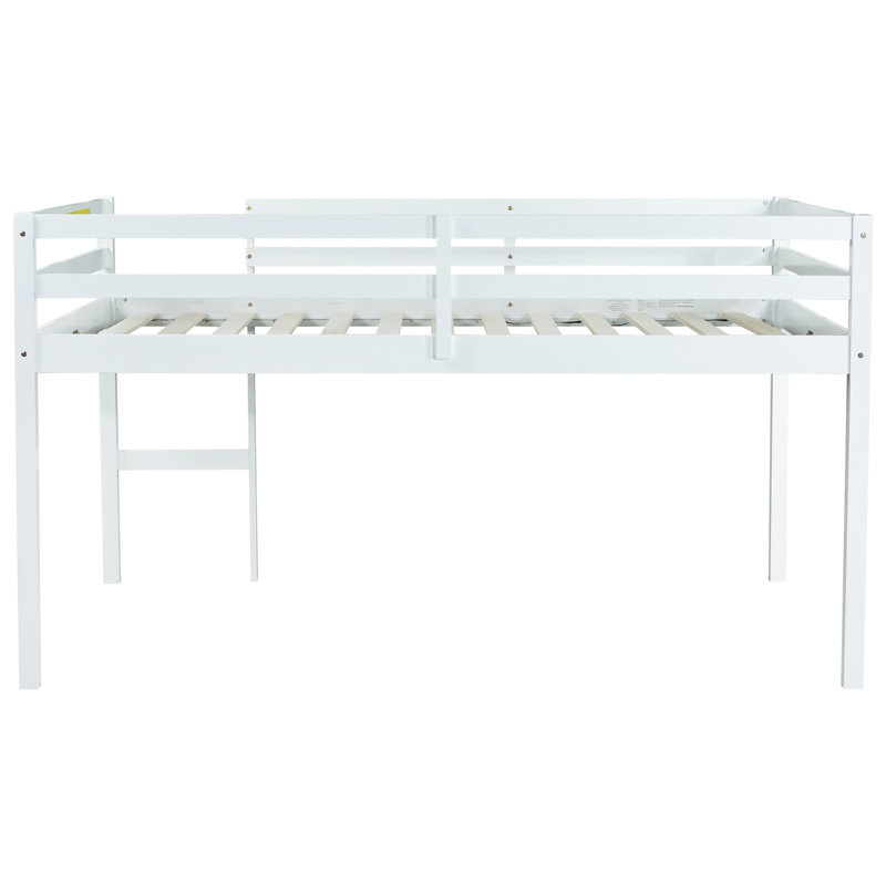 Full Size Rubber Wood Loft Bed with Ladder, Space-Saving, Sturdy & Durable, Ideal for Kids Room, White Finish, White