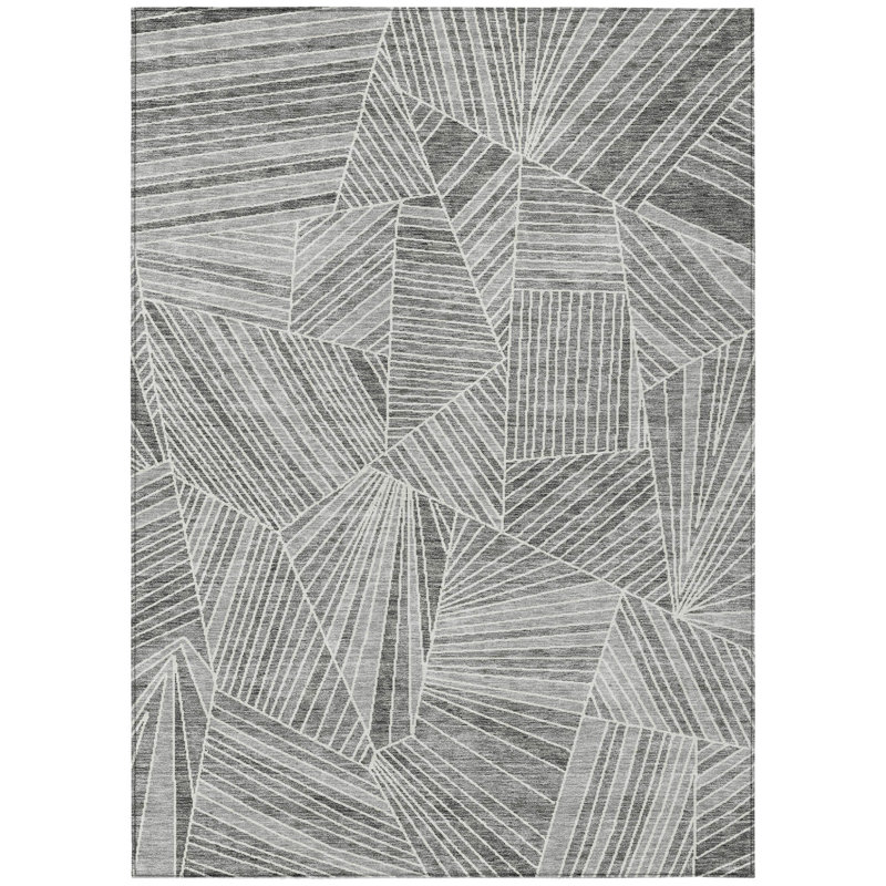 Tapis intérieur lavable à motif géométrique 9 pi x 12 pi gris