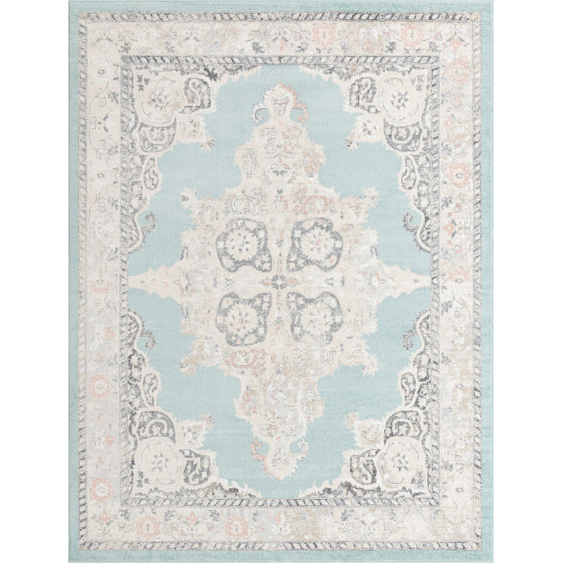 Tapis traditionnel bleu clair, Rectangle 9 pi x 12 pi