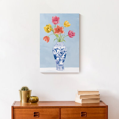 Painted Vase with Flowers - Wrapped Canvas Painting Print
