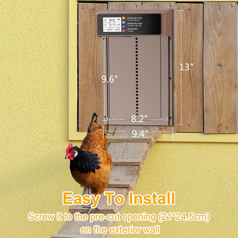 Automatic Chicken Coop Door Solar Powered, LCD Display Automatic Chicken Door with Timer & Light Sensor, Aluminum Alloy Chicken Door with Remote Control & 4 Modes