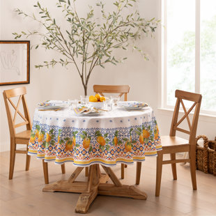 Ariatna Capri Lemon Spring 70" Round Double Border Tablecloth