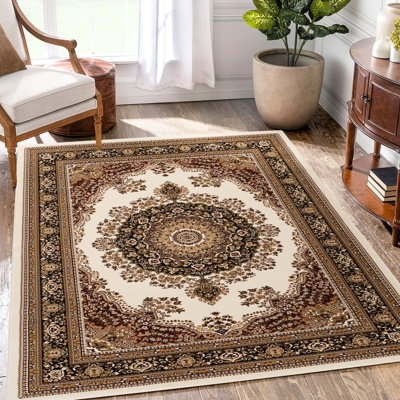 5 pi 3 po Tapis X 7 avec médaillon majestueux orné, multicolore, fabriqué à la machine, 100% polypropylène, teint, pour un usage intense