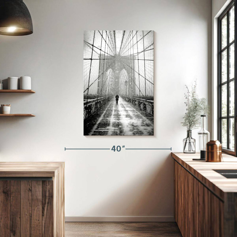 Aime, marcheur de New York à Blizzard - pont de Brooklyn, H 39 po x l 26 po