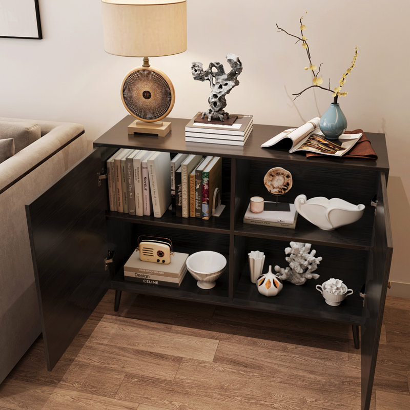 Vintage Double-Door Entryway Accent Cabinet, Black